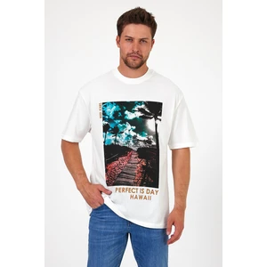 Erkek Bisiklet Yaka Hawaıı Baskılı T-shirt 7021