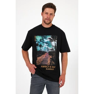 Erkek Bisiklet Yaka Hawaıı Baskılı T-shirt 7021