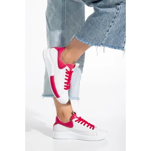 Analin Shoes Kadın Deri Bağcıklı Spor Ayakkabı 2644 Babet  Beyaz/cerıse 38