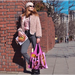 Paris Desenli Suya Dayanıklı Güçlü 20KG Taşıyabilen Pembe Alışveriş ve Plaj Çantası