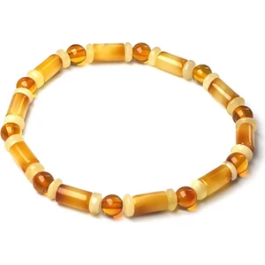 Amber By Mazukna Sarı Bal Silindir Kesim Damla Kehribar Bileklik Esnek Misina, Yetişkin, Sertifikalı