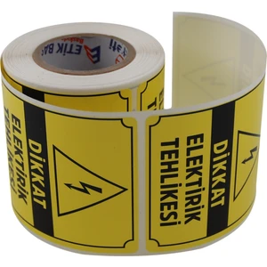 Hazır Etiketler Dikkat Elektirik Tehlikesi Etiketi 70MM x 80MM Ruloda 250 Adet