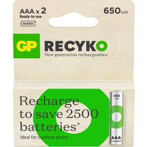 Recyko 650 mAh 1.2V AAA Boy NiMH İnce Şarjlı Pil 2'li Kart