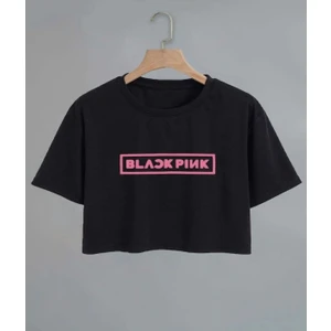 Kids Face Özel Blackpink Baskılı Pamuk Kısa Kollu Kız Çocuk Crop T-Shırt