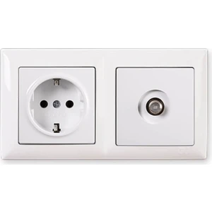 Visage Beyaz 2'li Set Topraklı Priz ve F Konnektör Uydu Priz Set