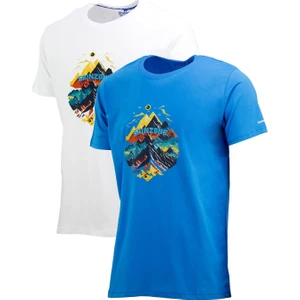 Erkek Mevsimlik Göğüs Baskılı Standart Fit Mavi Beyaz 2'li Set T-Shirt