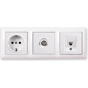 Visage Beyaz 3'lü Set Topraklı Priz, F Konnektör ve Cat5 Data Priz Set