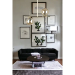 Fer Avize Çello Modern Tasarım - Metal Gold Renk Bal Camlı Yemek Masası Üstü -Salon 2 Li Avize