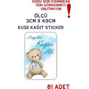 Netsan Etiket Erkek Bebek 81 Adet Kolonya Etiketi - 3x4,5cm Kuşe Sticker Kağıt Etiket - Isim Göndermeyi Unutmayın