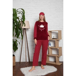 Lodos Store Kadın Queen Nakışlı Wellsoft Peluş Pijama Takımı Kırmızı