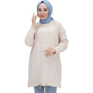 10442 Aerobin Kumaş Jakar Desenli Beli Lastikli Tesettür Tunik