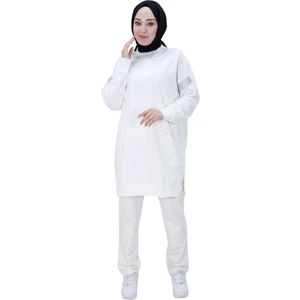 10457 Iki Iplik Kumaş Sim Detaylı ve Taşlı Sweatshırt