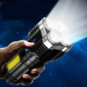 Ultra Parlak El Feneri USB Şarj 4 Led+Yan Cob LED Taktik Günlük Hayat Kamp Avcılık El Feneri