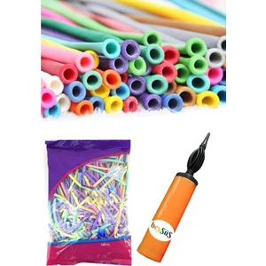 Tinky Winky Makaron Soft Sosis Balon Karışık Renk Uzun Ince Balon 1 Adet Balon Pompası 100'Lü