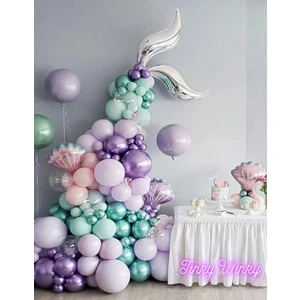 Tinky Winky Deniz Kızı Konsept Mor Lila Gümüş Metalik Balon Ve Balon Zinciri Seti
