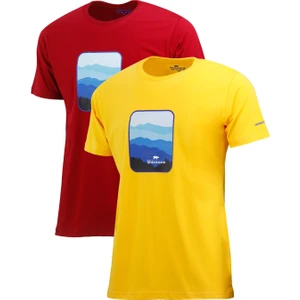 Erkek Yazlık Göğüs Baskılı Standart Fit Sarı Bordo 2'li Set T-Shirt