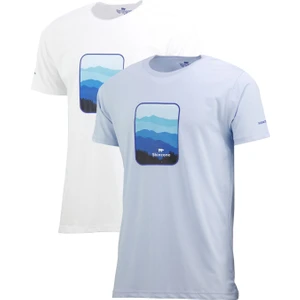 Erkek Yazlık Göğüs Baskılı Standart Fit Mavi Beyaz 2'li Set T-Shirt