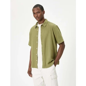 Yazlık Gömlek Kısa Kollu Klasik Yaka Düğmeli Pamuklu - Koton - 4SAM60034HW - Haki - S