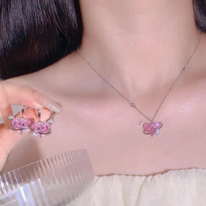 Y2K Galaksi Pembe  Zirkon  Kristal 2'li Kolye Takımı