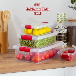 ORG-466 Fresh 4 Lü Çok Amaçlı Dikdörtgen Sızdırmaz Kapaklı Gıda Erzak Saklama Kabı Seti