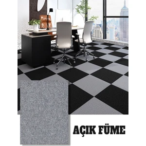 KatFlex Halıflex Kendinden Yapışkanlı Karo Halı 40x40 Cm (6 ADET= 1 m²) Açık Füme Rip Halı Keçe Kaymaz Halı