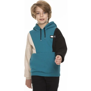 Kapüşonlu Parçalı 3 Ip Erkek Çocuk Sweatshirt Petrol