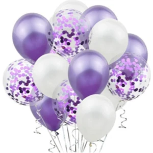 Parti Furyası Mor Konfetili Şeffaf Balon Ve mor Beyaz  Balon Seti  20 Adet 