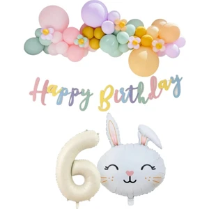 Parti Furyası Tavşan Folyo Balonlu 6 Yaş Balonlu Doğum Günü Konsept Parti Seti Kutlama Eğlence