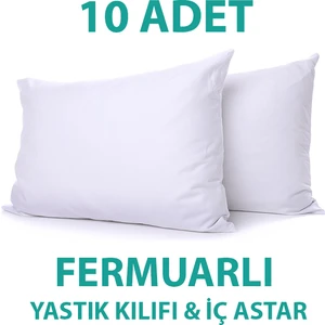 Pamuklu Fermuarlı İç Yastık Kılıfı 10'lu Beyaz Renkli İç Astar Yastık İç Kılıfı 50x70 Şilte