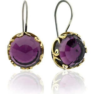 Ametist Taşlı Vav Harfi Motifli Otantik Gümüş Kadın Küpe