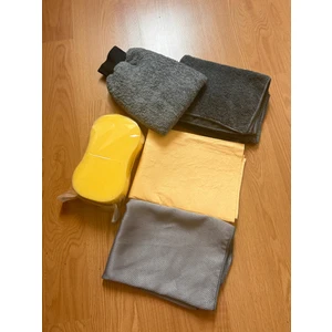 Oto Temizlik 5'li Araç Yıkama Seti - Oto Yıkama Eldiveni, 50X70 Güderi Bez, 50X70 Mikrofiber Bez, 50X70 Cam Bezi, Sünger