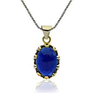 Safir Taşlı Otantik Gümüş Kadın Kolye