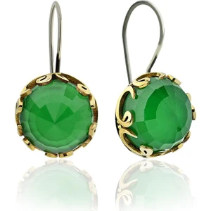 Zümrüt Taşlı Vav Harfi Motifli Otantik Gümüş Kadın Küpe