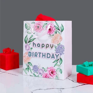 Home Özel Tasarım Çiçekli Happy Birthday Hediyelik Karton Çanta