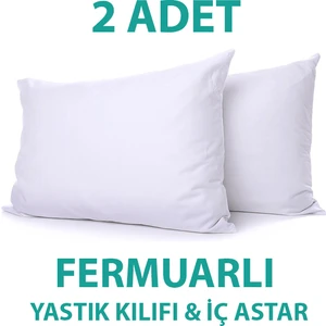 Pamuklu Fermuarlı İç Yastık Kılıfı 2'li Beyaz Renkli İç Astar Yastık İç Kılıfı 50x70 Şilte