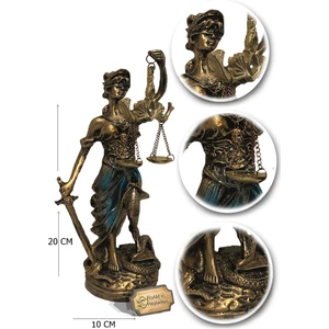 Realistic of Art Museum Polyester Antik Gold ve Mavi Themis Adalet Biblosu Dekoratif El İşçiliği Heykel
