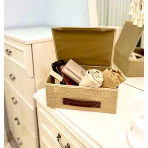 Home Collection Jüt Kapaklı Dolap Çekmece Içi Takı Makyaj Çamaşır Katlanır Saklama Kutusu Organizer 30X23X11 cm
