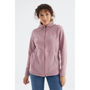 Gül Kurusu Kapüşonlu Fermuarlı Rahat Form Kadın Polar Sweatshirt - 97233