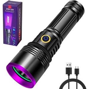 20W 365NM Profesyonel Güçlü Mor Uv Işık El Feneri Evcil Hayvan Idrarı Tespiti,  Para Kontrol Feneri