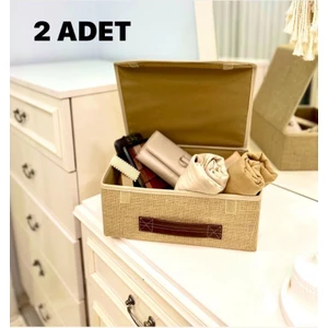 Home Collection Jüt Kapaklı Dolap Çekmece Içi Takı Makyaj Çamaşır Katlanır Saklama Kutusu Organizer 30X23X11 cm