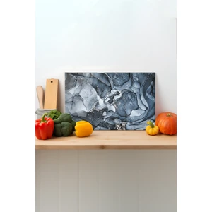 Gri Soyut Mermer Kesme Tahtası, Silikon Ayaklı, Sunum Kesim Doğrama Tablası, Temperli ve Rodajlı