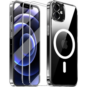 iPhone 12 / 12 Pro Magsafe Şeffaf Kılıf + 2 Adet Temperli Cam Ekran Koruyucu