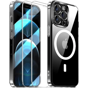 iPhone 12 Pro Max Magsafe Şeffaf Kılıf + 2 Adet Temperli Cam Ekran Koruyucu