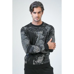 Back And Bond Siyah Regular Fit Desenli Pamuklu Bisiklet Yaka Triko
