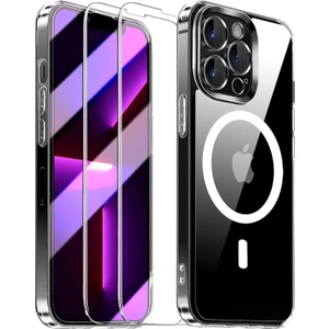 iPhone 13 Pro Max Magsafe Şeffaf Kılıf + 2 Adet Temperli Cam Ekran Koruyucu