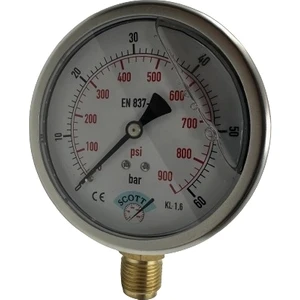 Ø 100 - 0 - 60 Bar 1/2 Gliserinli Alttan Çıkışlı Manometre