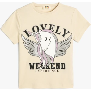 Tişört Unicorn Baskılı Kısa Kollu Bisiklet Yaka Pamuklu