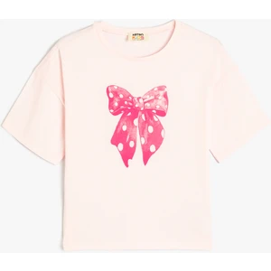 Tişört Fiyonk Baskılı Kısa Kollu Bisiklet Yaka Pamuklu