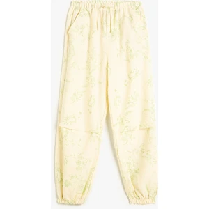 Jogger Pantolon Çiçek Desenli Beli Lastikli Cepli