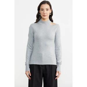 Kol Detaylı Triko Kazak - Açık Gri